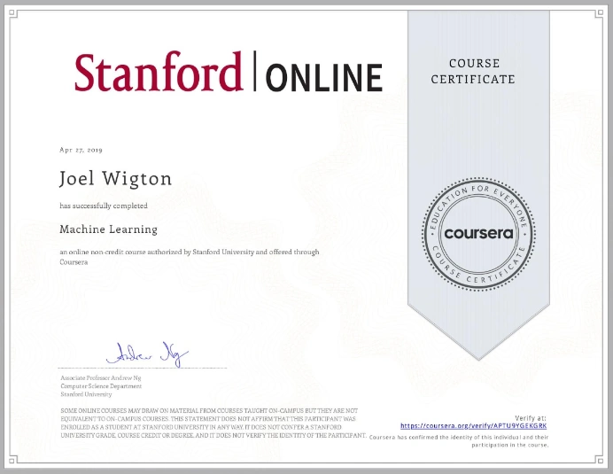 A certificate of completion